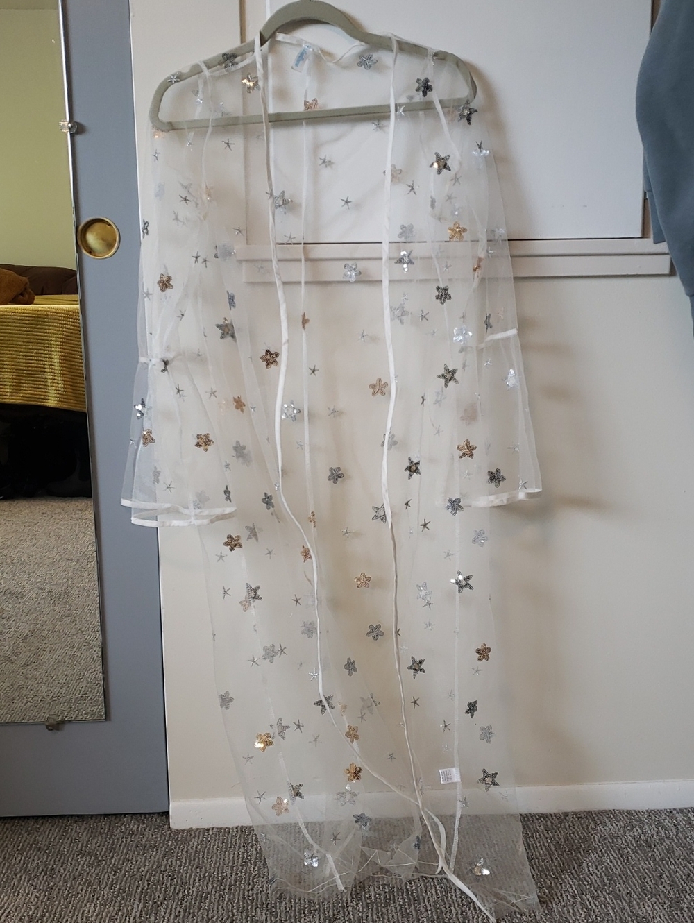iHeartRaves Sheer Maxi Shawl with Silver & Gold Star Sequins - OS